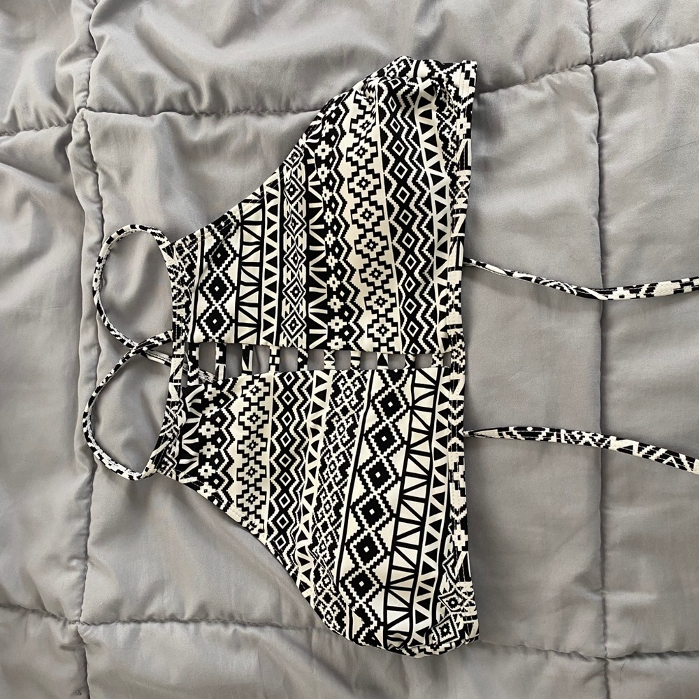 black and white high neck bikini top